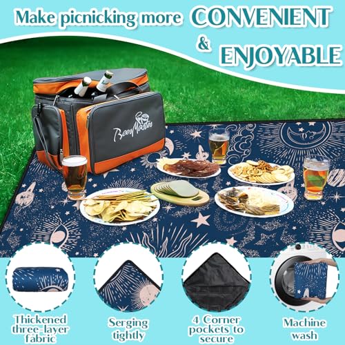 Gothic Picnic Blankets Waterproof Foldable,80″X80″ Sun and Moon Thick Picnic Mat Outdoor Blanket for Grass,Blue Large Beach Blanket Sandproof Picnic Accessories for Camping Picnic Party Park - color: A01, size: 6'8" X 6'8" (Square)