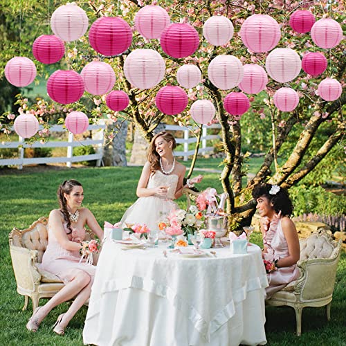 Pink Paper Lanterns Decorative, Hanging Round Paper Lanterns Indoor Outdoor for Valentines Day Decorations Graduation Wedding Birthday Baby Showers Tea Party Decorations, 21pcs - color: Pink