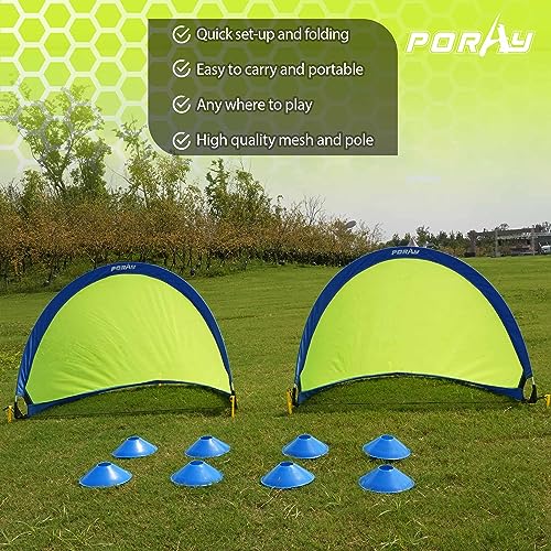 Poray Soccer Goal for Kid Easy-up Set of Two Portable Soccer Net 210D Oxford with 8 Field Marker Cones Extra Stakes Fun for Backyard and Soccer Training - color: Blue, size: 4FT