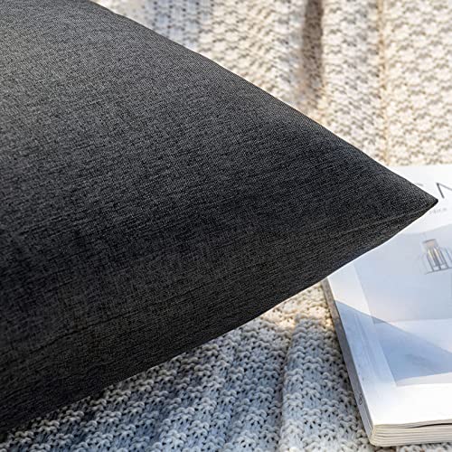 MIULEE Pack of 2 Decorative Outdoor Solid Waterproof Throw Pillow Covers Faux Linen Garden Farmhouse Cushion Cases for Halloween Tent Balcony Couch Sofa 16x16 Inch Black - color: Black, size: 16" x 16" (Pack of 2)