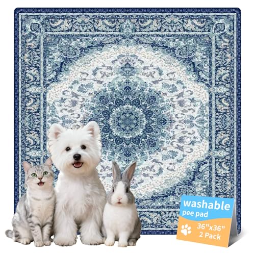 Washable Pee Pads for Dogs, Reusable Puppy Potty Training Pads, Ultra-Absorbent Thick Waterproof Leak-Proof Non-Slip Pads & Mat for Crate, Playpen, Floor, Whelping & Housebreaking , 2 Pack 36"x36" - color: Blue/Multi, size: 36" ×36"(pack of 2)