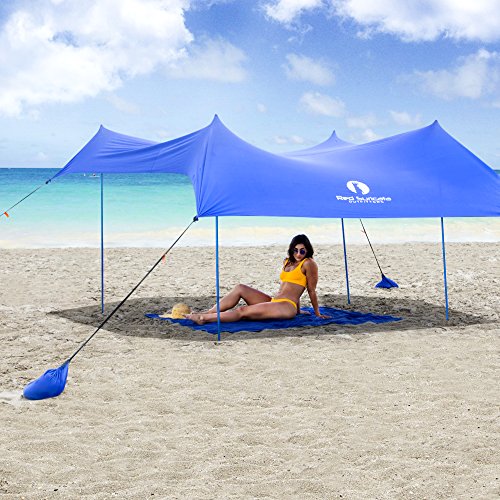Red Suricata Family Beach Tent & Canopy, UPF50 Sun Shade, Sunshade With 4 Aluminum Poles, 4 Pole Anchors & Sand Shovel, Medium & Portable Sun Shelter Tarp (Medium, Blue) - color: Blue, size: Medium 7' x 7'