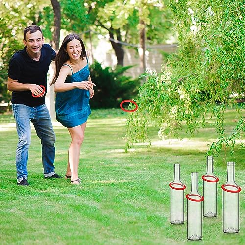 Shappy 31 Pcs Ring Toss Game Set Include 25 Rings and 6 Glass Bottles Fun Target Carnival Games for Outside Activity Carnival Party Favor - color: Red, size: 2.36"