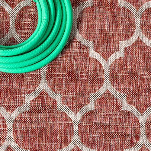 JONATHAN Y Moroccan Trellis Indoor Outdoor Round Area Rug 4 Ft Red/Beige, Trebol Textured Weave for Backyard, Patio, Porch, Easy-Cleaning, High Traffic, Pet-Friendly, Non-Shedding (SMB109C-4R) - color: Red/Beige, size: 3'11" (Round)