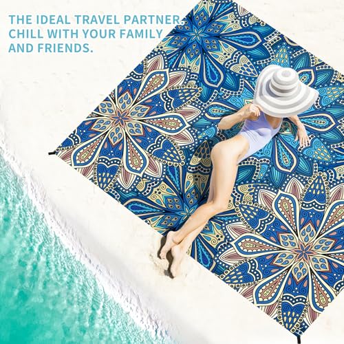 Beach Blanket 78''×110'' Suits 1-7 Adults Waterproof Sandproof Oversized Lightweight Sand Free Beach Blanket Large Picnic Mat for Travel Camping Picnic Hiking - color: Blue Flower, size: 78''x110''