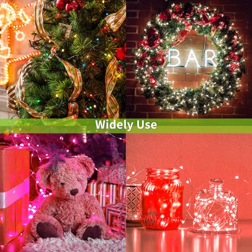 2 Pack Solar Fairy Lights Outdoor, 33 Feet 100 LEDs 8 Modes String Lights for Outside, Waterproof Outdoor Light for Patio Yard Christmas Tree Halloween Wedding Party Decorations, Red - color: Red, size: 2 Pack 100 LEDs