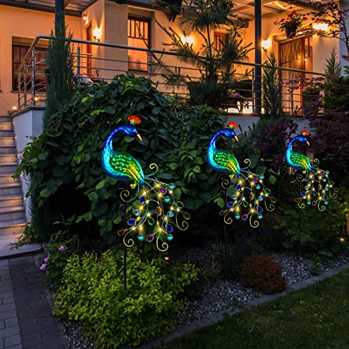 DREAMSOUL Metal Peacock Garden Solar Lights Outdoor Decorative Garden Stake Lights- Waterproof Peacock Solar Landscape LED Path Light Patio Yard Lawn Outside Decoration - color: Blue Green