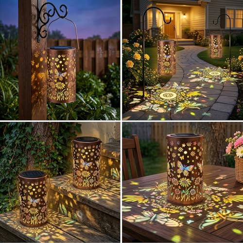 Solar Lanterns Outdoor Waterproof Butterfly Garden Decor Gifts for Women Mom Grandma, Colorful Hanging Solar Lights Metal Garden Decoration Outside for Yard, Patio, Backyard, Porch - style: Colorful Light