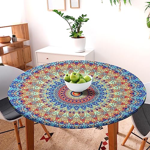 Round Fitted Tablecloth with Elastic Round Outdoor Tablecloths Round Elastic Tablecloth for Tables Waterproof Wipeable Table Cover for Picnic,Camping,Dinner (44''-48'') - color: Blue, size: 48" (Round)