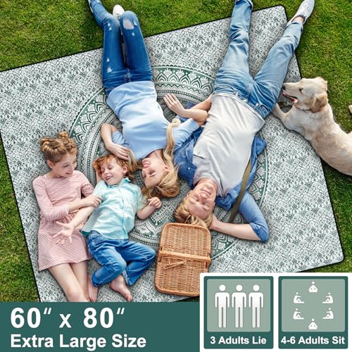 60x80" Extra Large Picnic Blankets Waterproof Sandproof Couple Outdoor Beach Blanket Foldable Grass Park Lawn Concert Mat Summer Camping Essentials Rv Travel Vacation Accessories Festival Gift - color: Green Mandala, size: 6'8" x 5' (Rectangular)