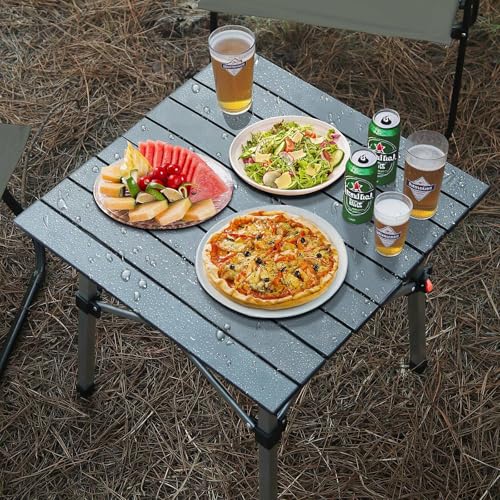 Folding Camping Table, Portable Lightweight Beach Tables for Sand Foldable, Aluminum Roll-up Folding Square Table for Outdoor Camping, Picnic, Card, Travel - color: Aluminum Desktop