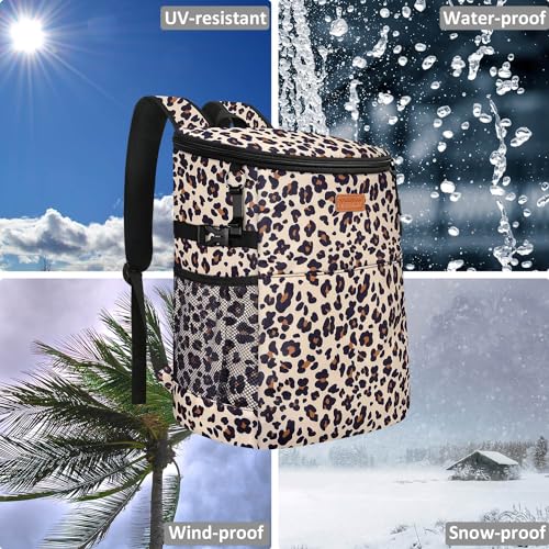 Camping Cooler Backpack 30 45 Cans, Soft Backpack Coolers Insulated Leak Proof Travel Cooler Bag Waterproof Lunch Picnic Beach Work Trip Thermal Bag Drink Beverage Beer Bag Cooler - color: Black Brown Pattern, size: 30 Cans