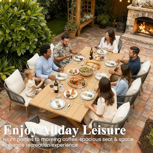 LayinSun 5 Pieces Outdoor Patio Dining Set, Aluminium Rectangular Dining Table and Wicker Rattan Chairs Set for Outside Backyard, Poolside - color: Teak, size: 5 PCS-63'' Rectangular Table