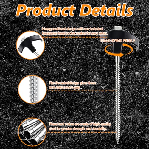 8" Screw in Tent Stakes Heavy Duty, Ground Anchors Screw in, Metal Threaded Tent Spikes, Camping Pegs for Canopies & Gardening Inflatable Decor (20 PCS Black) - style: 20 PCS Black