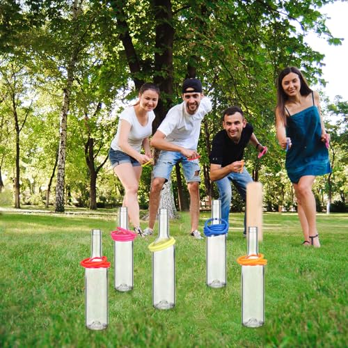 Shappy 31 Pcs Ring Toss Game Set Include 25 Rings and 6 Glass Bottles Fun Target Carnival Games for Outside Activity Carnival Party Favor - color: Multicolor, size: 2.36"
