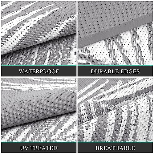 Pauwer Outdoor Rug, 6'x9', Leaf Grey, Reversible, Waterproof, Polypropylene, Lightweight, RV Mat, Patio Decor - color: Leaf Grey, size: 6' x 9' (Rectangular)
