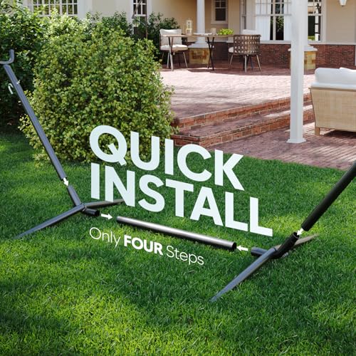 Hammock with Stand for Outside, 600lbs Portable Hammock with Carrying Bag for 2-Person Outside Patio, Heavy Duty, Easy Assembly