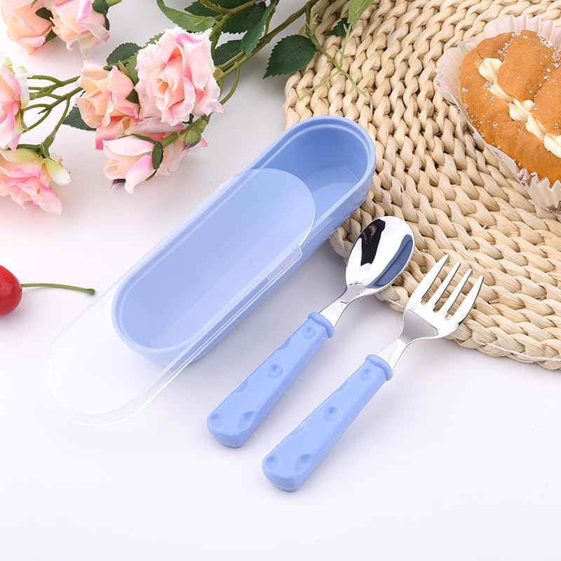 Safe Stainless Steel Utensil Set for Daughter Son Reusable Fork Spoon Set with Travel Case Easy-Grip Handles Set for Grandson Granddaughter Flatware Set for School Lunch Travel Outdoors Cutlery Kit - color: Blue