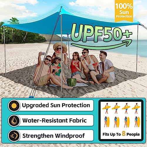 EasierHike Beach Shade Tent, 10 × 10 Ft Portable Easy Pop Up Beach Canopy, UPF50+ Sun Protection Shelter, Windproof & Water Resistant, Stable with 4 Sandbags & Windproof Cords, Perfect for Family - color: Turquoise, size: 10x10 FT 4 Poles