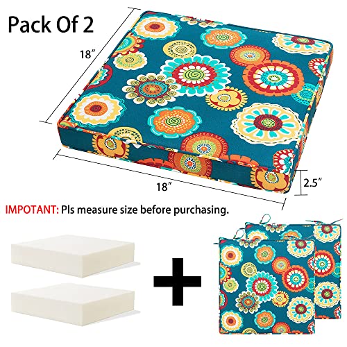 Magpie Fabrics Indoor Outdoor Waterproof Square Chair Cushion, 18" x 18" x 2.5", 2 Pack, Water Resistant Seat Cushions, for Patio Garden Office, Floral Green - color: A Floral Green