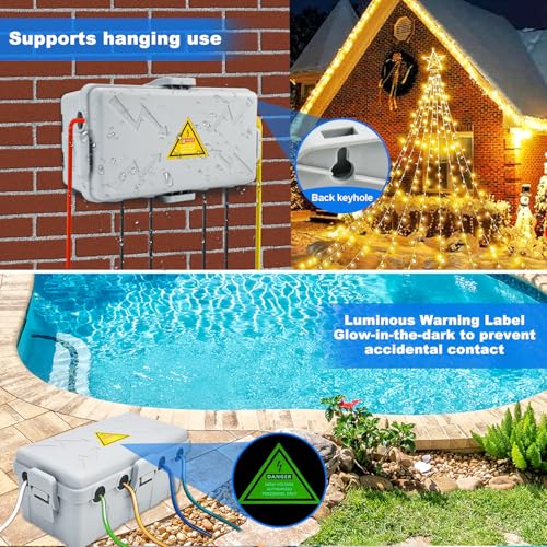 Hrensaw Medium Outdoor Electrical Box(10.6x5.5x4.5inch),Weatherproof Connection Box w/6 Cable Entry,IP54 Waterproof Extension Cord Cover Protect Power Strip,Timer,Plug,Holiday Lights,Grey - color: Grey, size: Medium