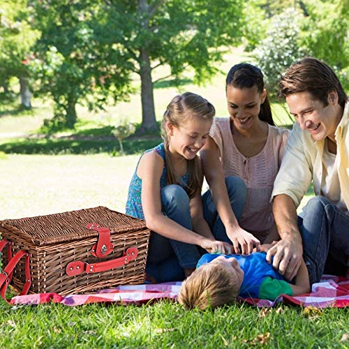 Picnic Basket Set 4 Person Wicker Picnic Basket Handmade Picnic Blanket Equipped with Incubator and Cutlery Suitable for Picnics in Lakeside Parks and Beach Vacations