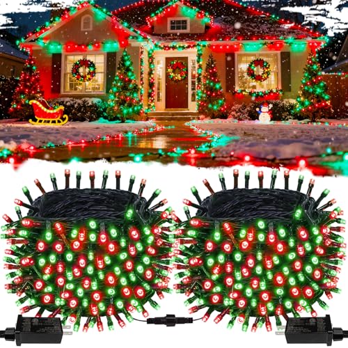 OZS Connectable Red and Green Christmas String Lights, 2Pack Total 164FT 400LED Christmas Lights for Outdoor Indoor, Plug in Tree Lights with 8 Modes, String Lights for Christmas Decorations Holiday - color: Red & Green