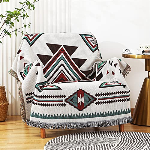 Homesy Aztec Throw Blankets Navajo Southwestern Throws Cover Reversible Green Boho Southwest Blanket for Couch Chair Sofa Bed Home Outdoor Beach Car Tent Travel Camping 51"x63" - color: White, size: 51"x63"
