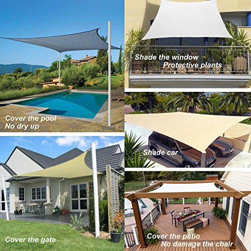 FLY HAWK Rectangle Patio Sun Shade Sail Canopy, 10' x 14' Patio Sunshade Cover Canopy - Durable Fabric Cloth for Outdoor Garden Yard Pond Pergola Sandbox Deck Courtyard - Sand - color: Sand, size: 10' x 14'