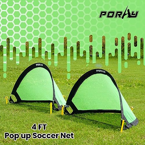 Poray Soccer Goal for Kid Easy-up Set of Two Portable Soccer Net 210D Oxford with 8 Field Marker Cones Extra Stakes Fun for Backyard and Soccer Training - color: Green, size: 4FT
