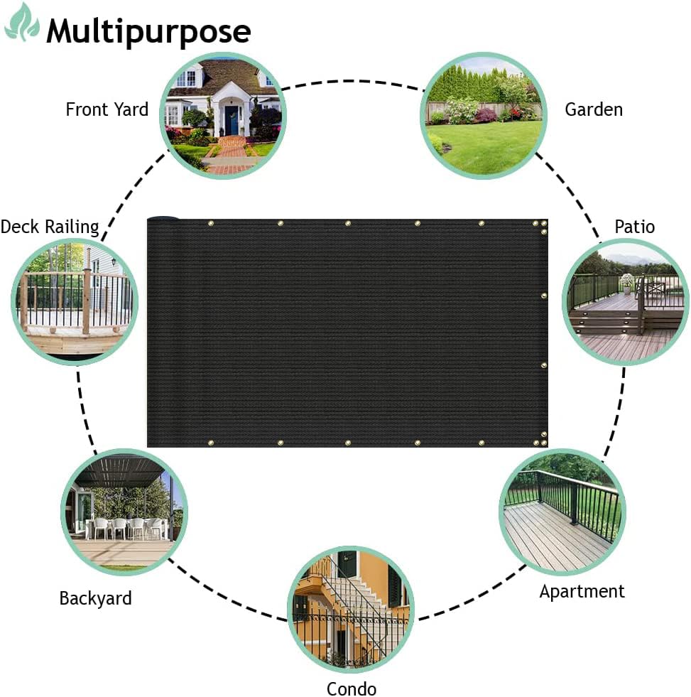 SunnyRoyal 3'x50' Balcony Privacy Fence Screen Apartment Railing Deck Cover, 3FT Outdoor Patio Screens with Zip Ties, HDPE Shade Cloth with Grommets, Mesh Fabric for Porch Backyard, Black