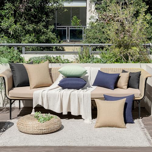 MIULEE Pack of 2 Decorative Outdoor Solid Waterproof Throw Pillow Covers Faux Linen Garden Farmhouse Cushion Cases for Patio Tent Balcony Couch Sofa 16x16 Inch Light Tan - color: Light Tan, size: 16" x 16" (Pack of 2)