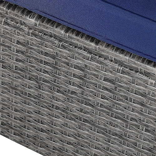 Patiorama Outdoor Patio Chaise Lounge Chair, Elegant Reclining Adjustable Pool Rattan Chaise Lounge Chair with Cushion, Grey PE Wicker, Steel Frame, for Deck, Poolside, Backyard (Blue) - color: Blue