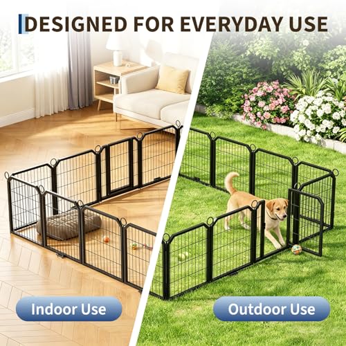 Small Dog Playpen Indoor 24 Inch 8 Panels Pet Pen with Door & Stakes Portable Exercise Puppy Playpens Metal Dogs Fence Outdoor for Yard RV Camping Training Trips Foldable Expandable - size: 20 Inch