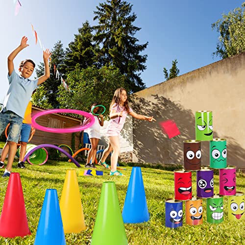 Hxezoc 36 Pack Carnival Games Set, 4 in 1 Soft Plastic Cones Cornhole Bean Bags Ring Can Toss Carnival Games Combo for Kids Adults Carnival Birthday Party School Field Indoor Outdoor Games Supplies