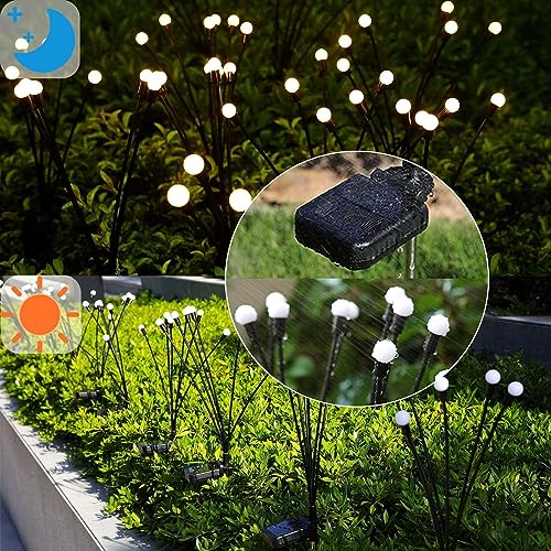 ZFNN Solar Garden Lights Outdoor, 8 Pack Solar Firefly Lights, Starburst Swaying Lights, Waterproof Garden Decor for Yard Patio Pathway Lawn, Gardening Gifts for Women, White - color: Warm White, size: 8 Pack 48 Led
