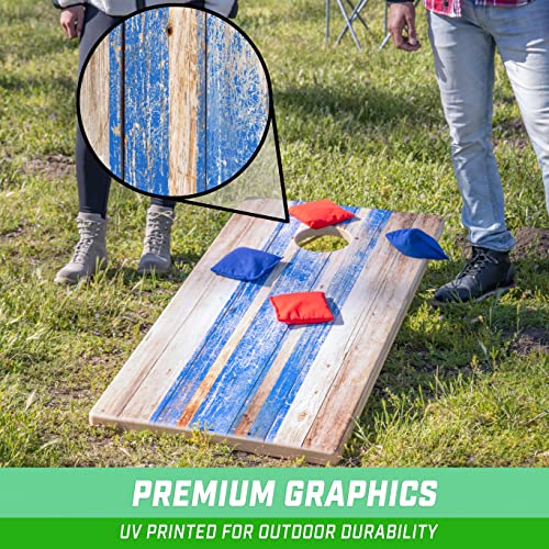 GoSports 4 x 2 ft All Weather Cornhole Boards - Rustic, Reed Camo, Woodland Camo, or Wood - 2 Regulation Size ToughToss Boards, 8 Bean Bags, and Carry Case - color: Rustic Design