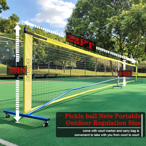 Portable Pickleball Net Set, 22FT Regularion Size Pickle Ball Net with Paddles Set, Outdoor Pickleballs and Carry Bag, Easy Setup for Indoor, Outdoor, Driveway - color: Blue, style: Pickleball Net with Wheels