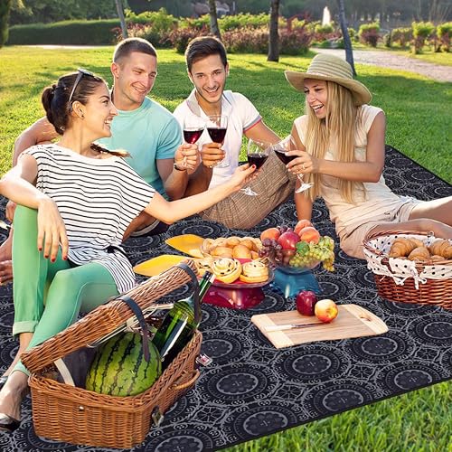 Supfitness Extra Large Picnic Blankets Waterproof Foldable (80 "x 80") Beach Blanket Waterproof Sandproof,3-Layer Thicking Mat Outdoor Packable Camping Blanket - color: Black, size: 6'8" x 6'8" (Square)