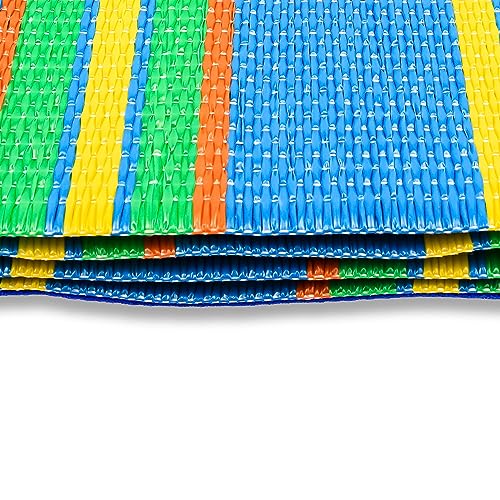 Camco Camper/RV Handy Mat - Features Convenient Pockets & Built-in Handles for Carrying - Measures 72” x 108” & Folds to 14.5” x 18” for RV Storage and Organization - Easy to Clean Material (42814) - color: Blue/Green, size: 6' x 9' (Rectangular)