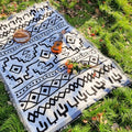 White Picnic Blanket, Extra Large Soft Cotton Gauze Picnic Rug 71"x71", Lightweight Breathable Blanket, Machine Washable for Beach, Camping, Park, Couples (Patterned Whimsy - No Straps) - color: Patterned Whimsy