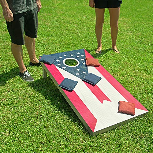 GoSports 4 x 2 ft Flag Series Wood Cornhole Sets – American Flag or State Flags – Includes 2 Regulation Size Boards, 8 Bean Bags, Carrying Case and Rules - style: Ohio Flag