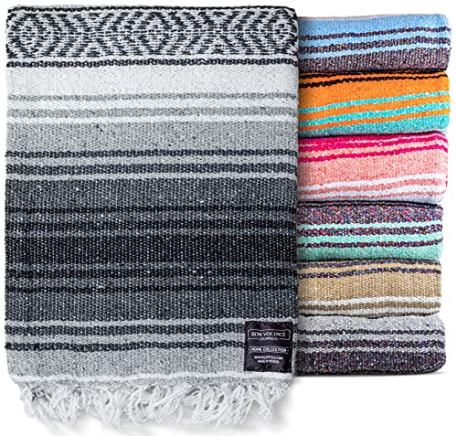 Benevolence LA Authentic Handwoven Mexican Blanket | Yoga Blankets, Outdoor, Picnic, Beach, Camping | Equestrian Saddle | Serape 50x70 inches - Gray, Pack of 1 - color: Gray