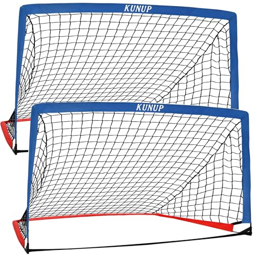 2 of 5×3 6x4 9x5 FT Portable Kids Soccer Goals Set, Foldable Soccer Practice Nets for Backyard with Carrying Bag for Toddler Youth Pop Up Soccer Training Equipment Indoor Outdoor Sports Game Gift - color: Blue+Red, style: 6x4FT