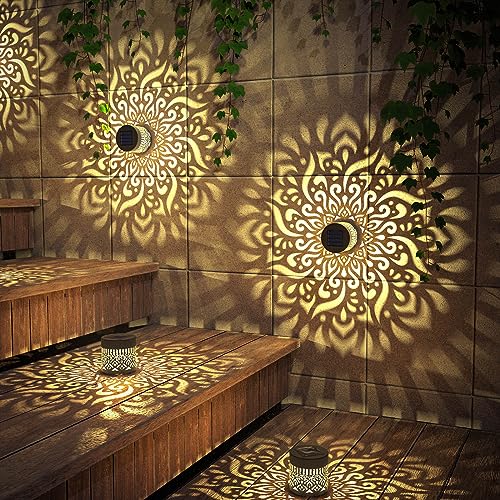 gardencave 4 Pack Solar Fence Lights Metal Solar Powered Outdoor Wall Deck Step Lights Mandala Theme Waterproof Fence Light for Garden Post Patio Backyard Decor (4 Pack) - color: Mandala, size: 4 Pack