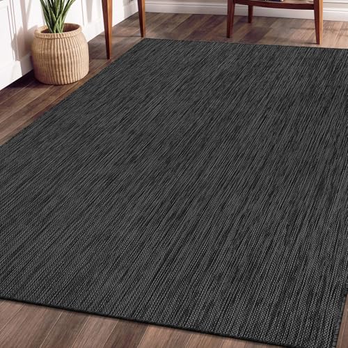 Beverly Rug Indoor Outdoor Rug 6x9, Washable Outside Carpet for Patio, Deck, Porch, Solid Modern Area Rug, Water Resistant, Dark Gray - color: Solid - Dark Gray, size: 6'7" x 9' (Rectangular)