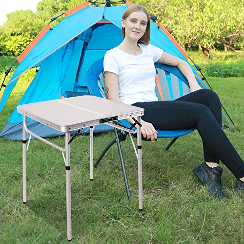 REDCAMP Small Square Folding Table 2 Foot Adjustable Height, Portable Aluminum Camping Table Lightweight for Picnic Beach Outdoor Indoor, White 24 x 24 inch - size: 24''L x 24''W(2 heights10"/27")