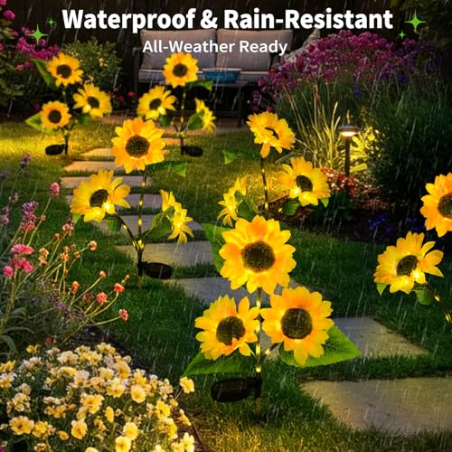4-Pack Solar Sunflower Garden Decor, 12 LED Flower Stake Lights - Waterproof Long-Lasting Outdoor Solar Patio Decor for Lawn, Yard & Pathway - color: 4 Pack