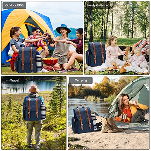 Picnic Backpack for 4 Person with Large Insulated Cooler Bag, Picnic Basket Set with Wine Pouch, Waterproof Picnic Blanket & Cutlery Set. Perfect for, Camping, Party