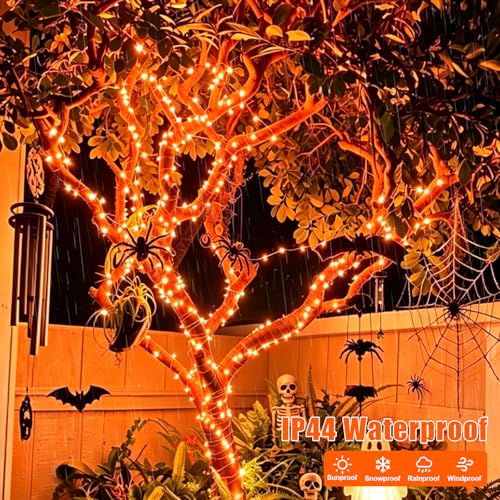 YEGUO Orange Solar Thanksgiving Lights Outdoor Waterproof, 4 Pack Each 33ft 100 LED Solar Fairy Lights, 8 Modes Solar String Lights - color: Orange